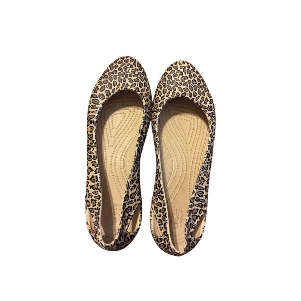 CROCS Leopard Print Ballet Flats in Beige and Black